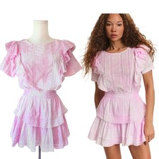LoveShackFANCY Natasha Heritage Mini Dress Small Peony Pink Small Ruffled