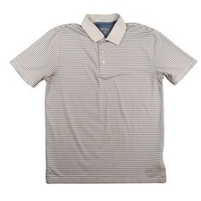Brooks Brothers Polo Shirt Mens Medium White Blue Striped Performance Stretch