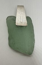 Thick Vintage Sterling Silver Antique Aqua Sea Glass Pendant