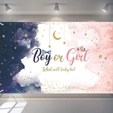 Gender Reveal Decorations Backdrop Watercolor Blue Pink Banner Boy or Girl What