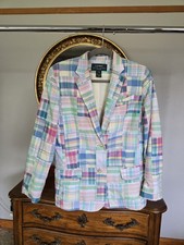 Vintage 1980s Ralph Lauren Madras Blazer Women P/M Hand Woven Plaid 100 Cotton