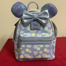 LOUNGEFLY DISNEY MINNIE MOUSE IRIDESCENT PRINT SEQUIN EAR MINI BACKPACK NWT