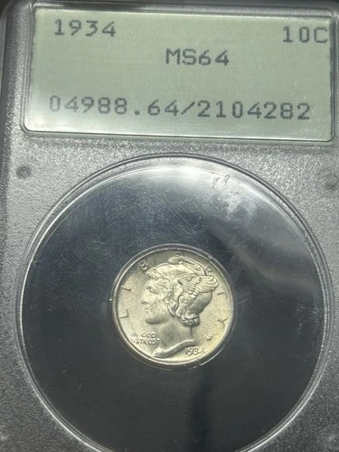 1934 P Mercury Silver Dime PCGS MS64 OGH Old Green Holder Rattler Tougher Date