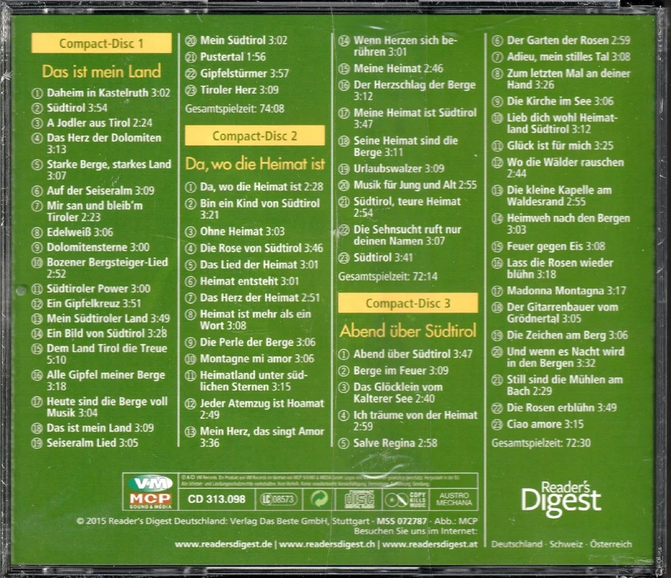 3 CD Box Mein schönes Südtirol  NEU & OVP  Reader`s  Digest - Bild 2 von 2