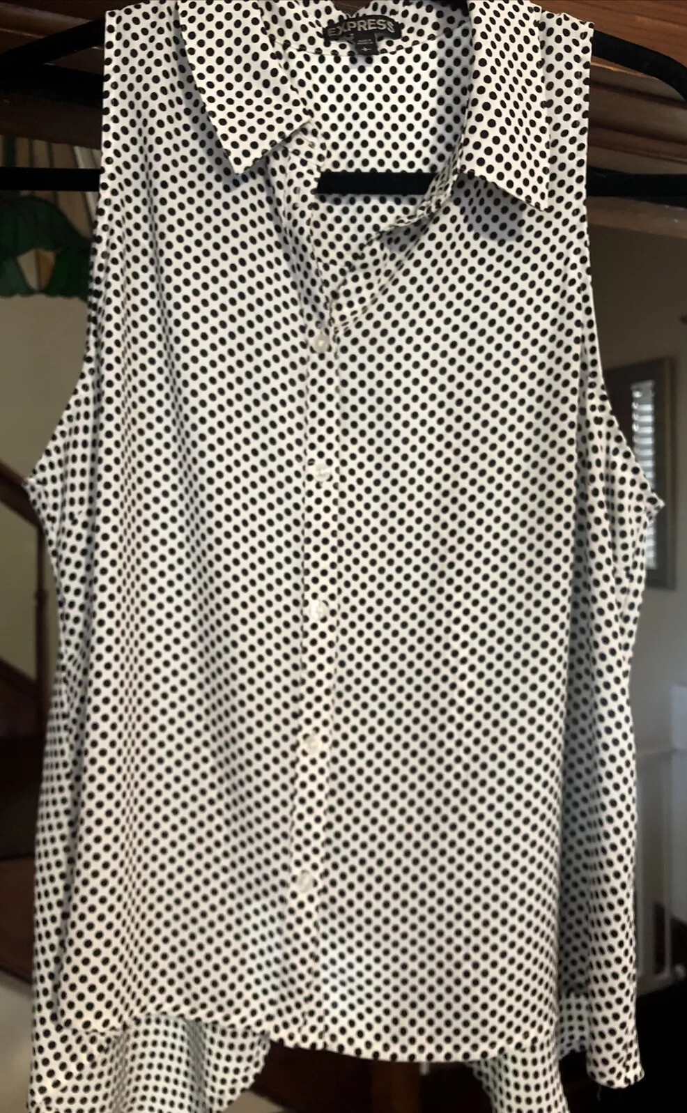 Express Collared Button Down Cropped Top Polka Do… - image 3