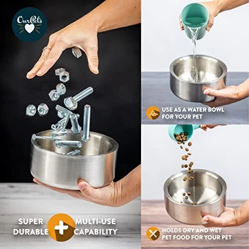 Tigela de água e tigela de comida de aço inoxidável para cães pequenos | Taxa de parede dupla... - Imagem 4 de 4