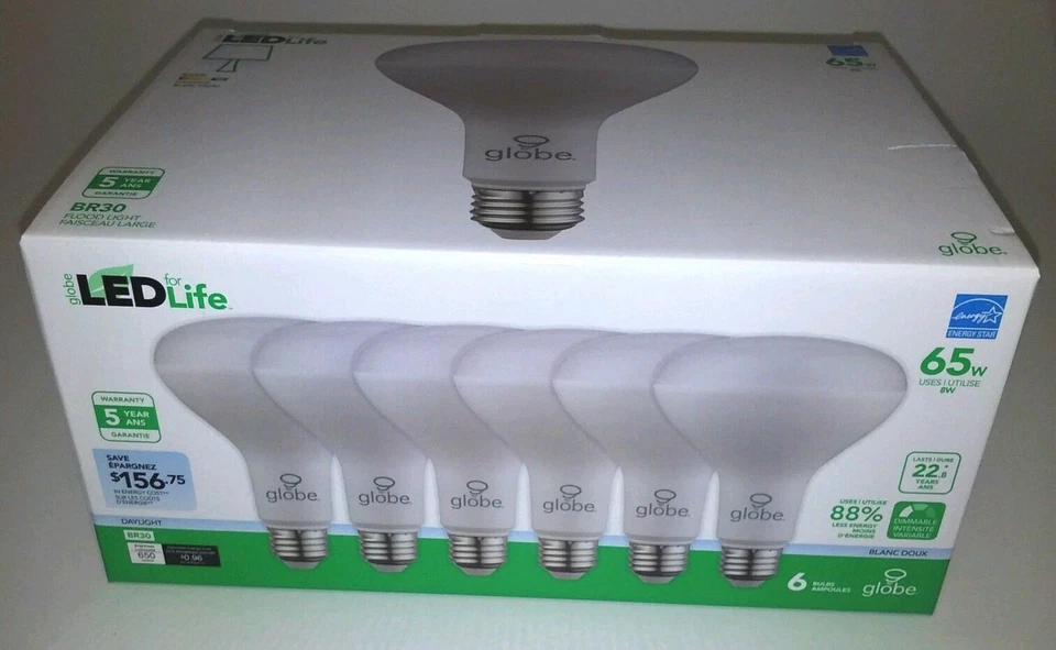 Globe Electric Company 8W BR30 Daylight 5000K E26 LED Light Bulb Case of 36 - Image 2 of 4