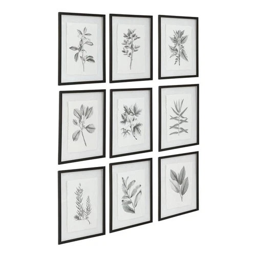 Uttermost Farmhouse Florals Iron Glass Cotton Prints in Black/White (Set of 9) - Picture 3 of 9
