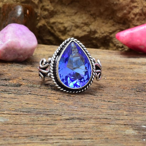 Bague Topaze Blanche Et Iolite En Argent 925 - Bijou Imposant Et Élégant, Neuf Sans Boîte