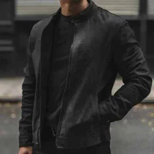 New Men's Black Suede Leather Jacket 100% Real Lambskin Style Slim Fit Jacket