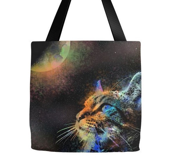 Tote bag All over print Cat 624 moon space galaxy digital art L.Dumas