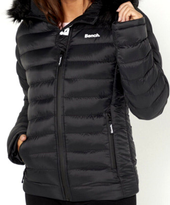 New Womens Bench Faux Fur Trim Padded Jacket Black Size UK 22 | eBay