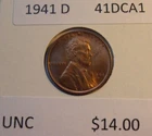 1941 D BU Lincoln Cent, (41DCA1)