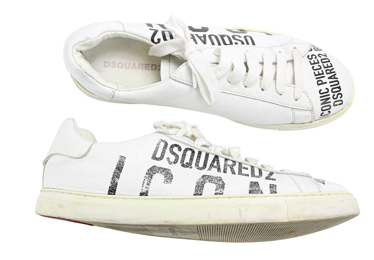 DSQUARED2 Shoes Men's EU 42 Logo Print White Lace Up Round