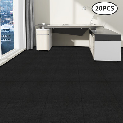 20-Pack Peel And Stick Carpet Tiles 50 × 50 cm Black 5mm Non-Slip Indoor