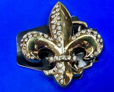 Fleur De Lis Rhinestone Covered Gold Tone Saints Symbol Belt Buckle