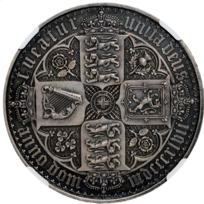 1847 Gothic Crown Unidecimo G. Britain, Rare NGC PF61, aging