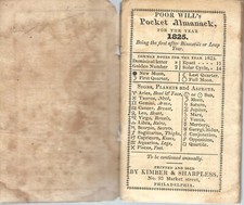Poor Will's Pocket Almanack for the year 1825 -Kimber & Sharpless, Philadelphia
