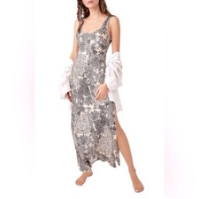 Intimately Free People Black White Low Back Satin Maxi Nightgown Size Medium