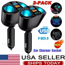 2PCS Dual USB Car Cigarette Lighter Socket Splitter Power Adapter Charger Outlet