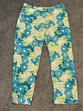 Vintage Lilly Pulitzer Teal Floral Print Pants Size 6 Cropped Capri Coastal