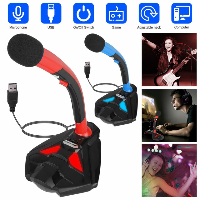 USB Laptop Microphone Mini LED Mic Stand for Desktop Computer for