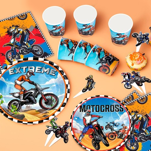 Dirt Bike Kinder Deko Motorrad Party Set Auto Geburtstags Teller Für Jungen - Bild 5 von 11