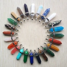 Wholesale 30pcs Natural Mixed Stone Pendants Hexagonal Pillar Pendulum Necklaces