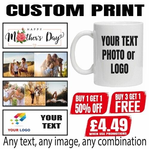 Personalised Mug Photo Cup Design Mothers Day Gift Company Text Birthday Name - Afbeelding 1 van 7