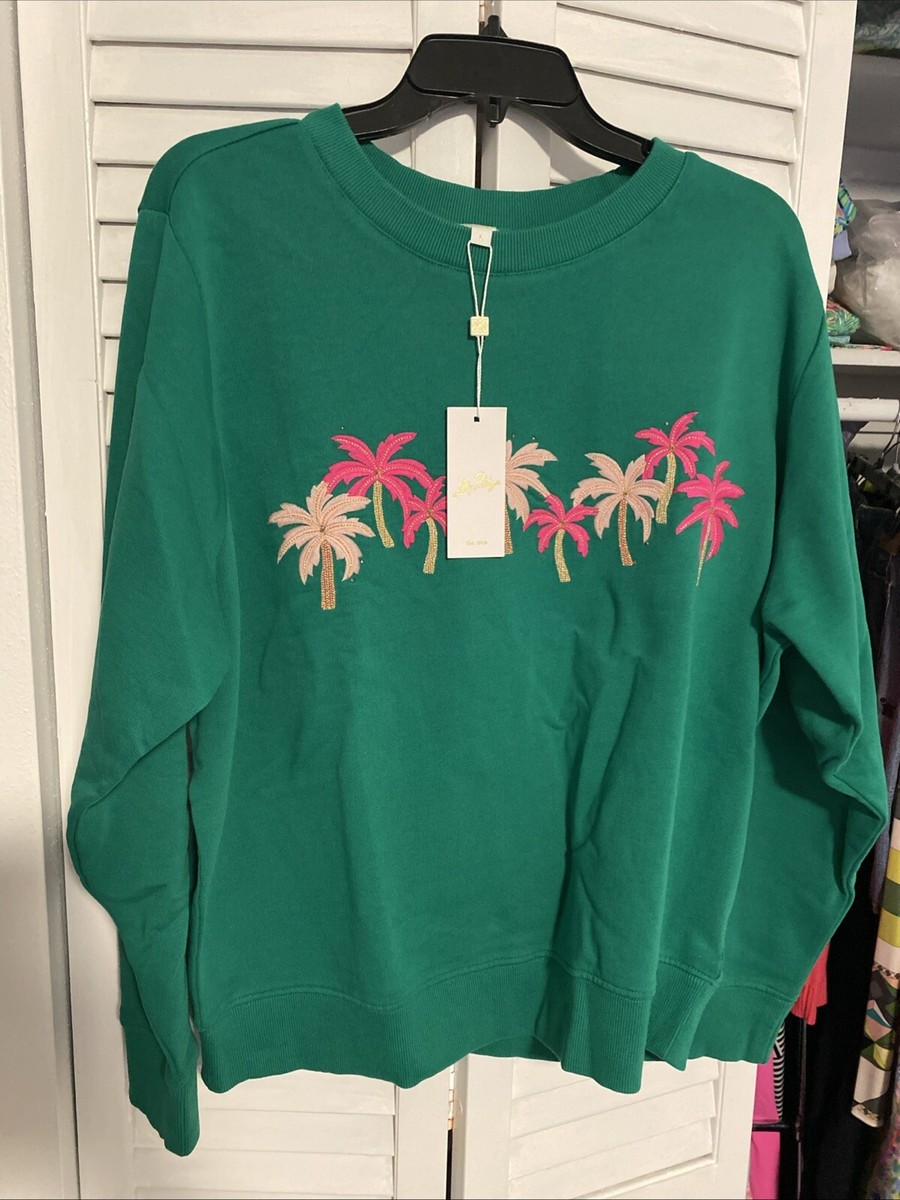 NWT Lilly Pulitzer Ballad Sweatshirt Fiddle Leaf Green Palm Trees