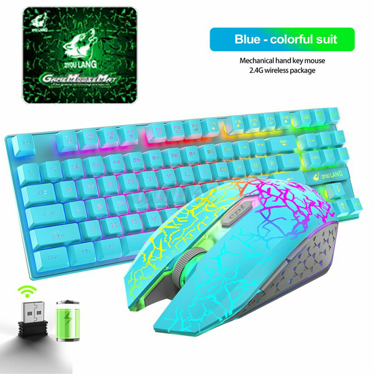 ZIYOULANG Wireless Gaming Keyboard and Mouse Combo with 87 Key