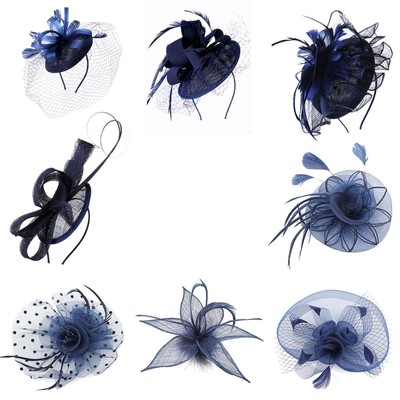 New Elegant Navy Blue Hair Tie Fascinator Wedding Party Royal