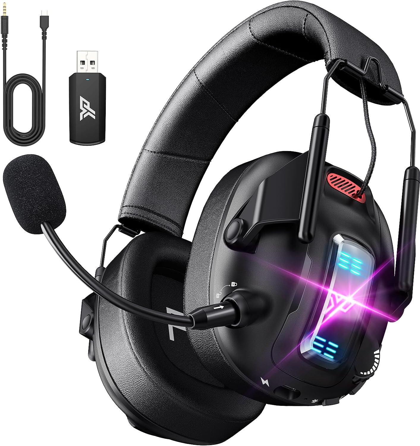 Wireless Gaming Headset for PS5 PS4 PC with USB Over Ear Headphones and Mic