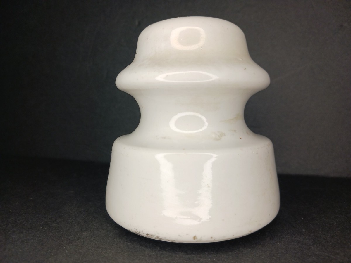 【J21022】in the direction of sunrise and Vintage White Porcelain Insulator Marked w/ Blue 