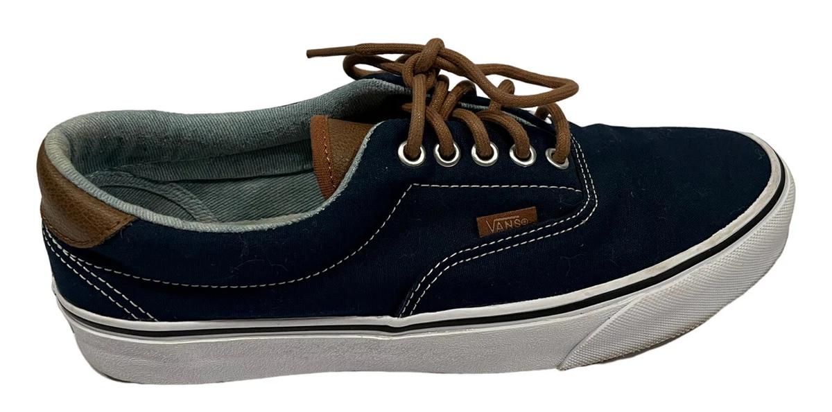 Navy blue top and tan vans
