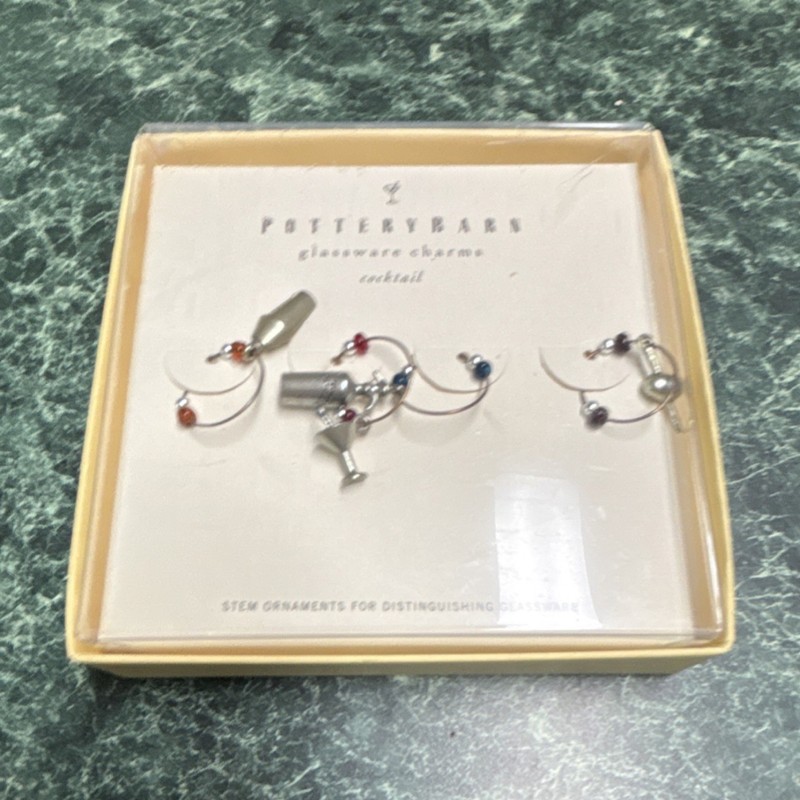 Pottery Barn Multicolor Metal Wine Glass Charms Cocktail Theme Set of 4