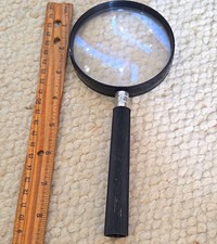Handheld Magnifying Glass with Black Ribbed Handle, Round Lens