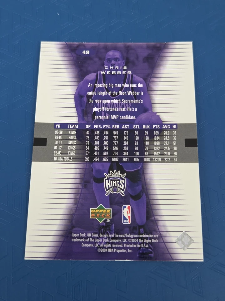 2003-04 UD Glass #49 Chris Webber Sacramento Kings BASKETBALL Card 1I - Image 2 of 2