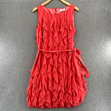 Calvin Klein Dress Womens 4 Coral Shift Belted Chiffon Ruffled Sleeveless Party