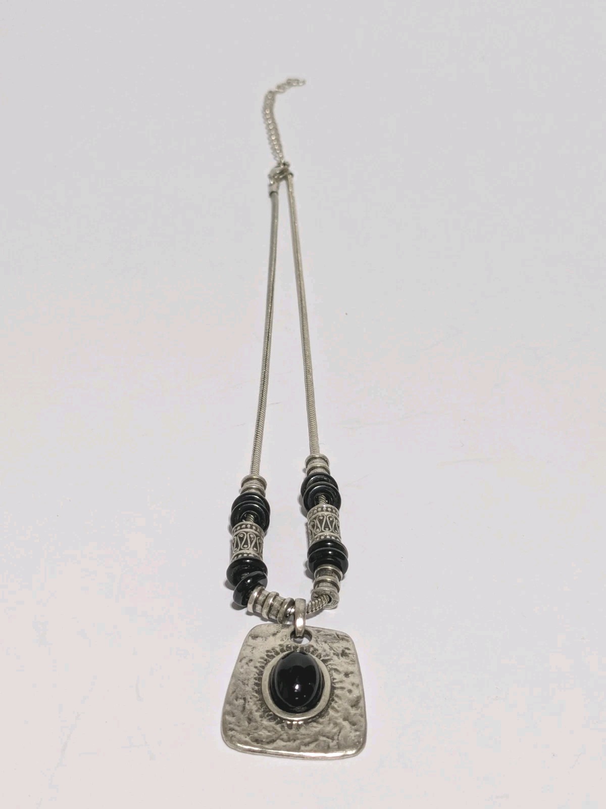 Siilver Tone Chain, Rectangular & Cabachon Black … - image 7