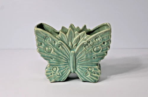 Vintage McCoy Pottery Aqua Butterfly-Shaped Tabletop Planter Vase, Matte Glaze