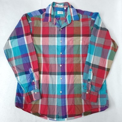 Vintage Eagle Shirtmaker L Colorful Madras Plaid Dress Shirt Button Up USA MADE