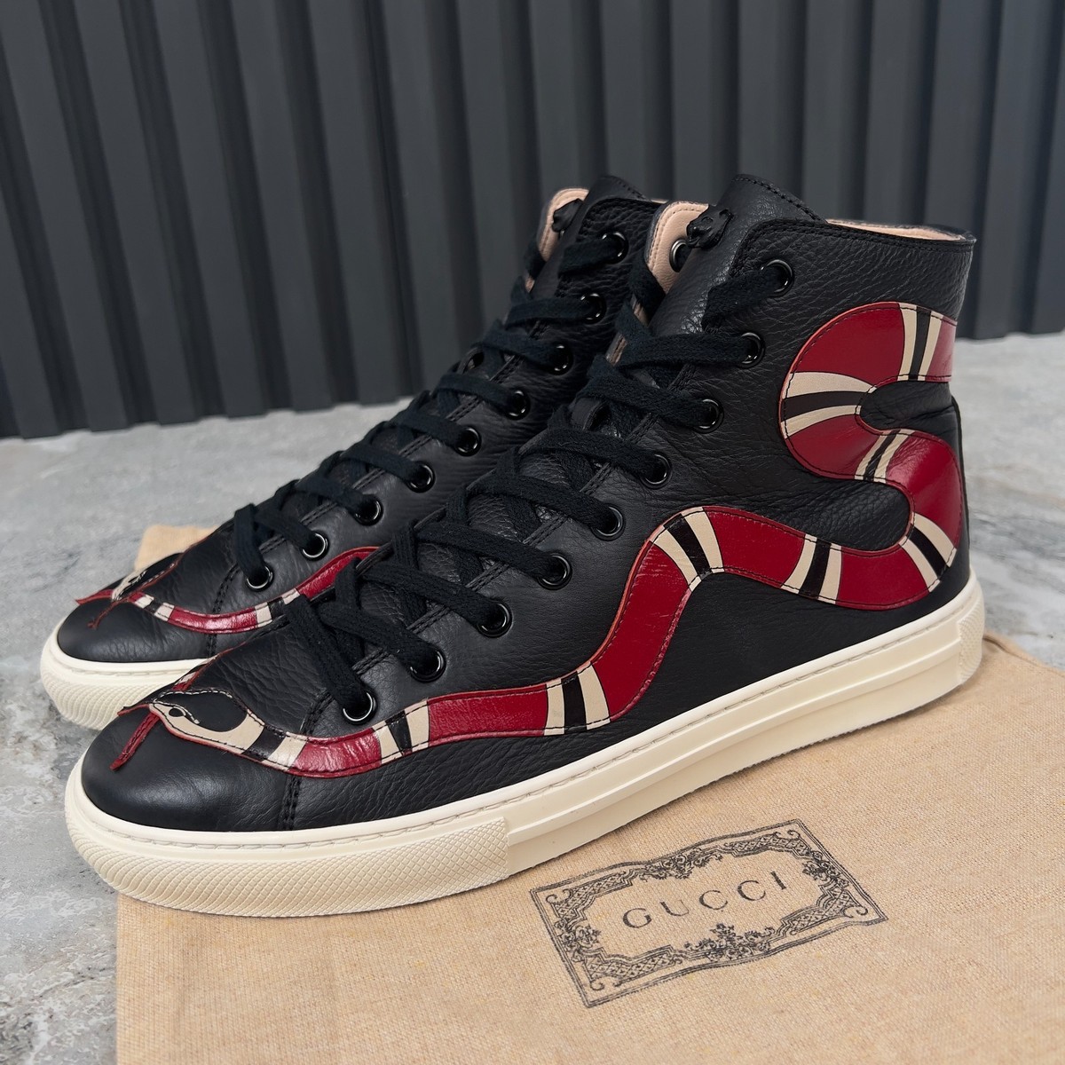 Gucci Major Red Snake High Top Sneakers Black Leather 9 US or 39