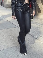 Women Black lace up Leather Pants Genuine Lambskin Flared Leather Trousers