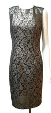 NWT 200 White House Black Market Pewter Sleeveless Crochet Lace Sheath Dress, 8
