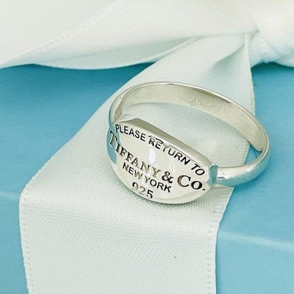 Size 5 Please Return to Tiffany & Co Oval Signet Ring in Sterling