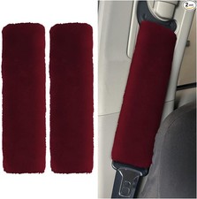 2pcs Soft Faux Sheepskin Car Seat Belt Cover Pads Universal F Color Burgundy