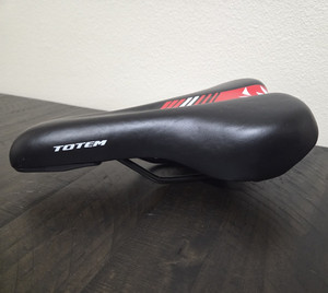 TOTEM Bicycle Saddle Seat - Black w/ Red & White Graphics, Synthetic