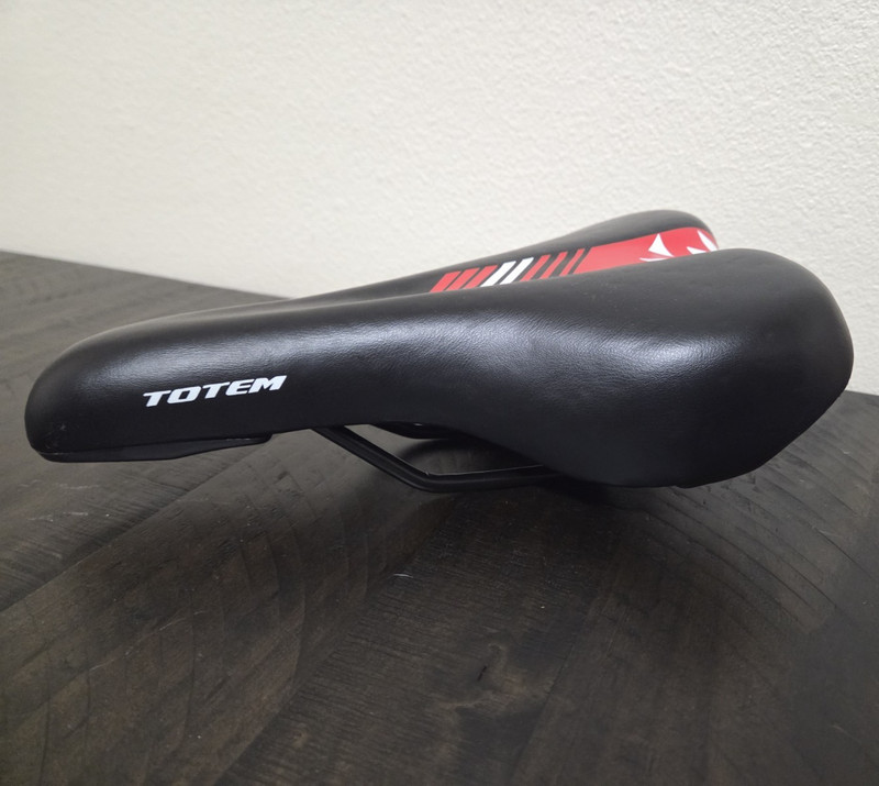 TOTEM Bicycle Saddle Seat - Black w/ Red & White Graphics, Synthetic