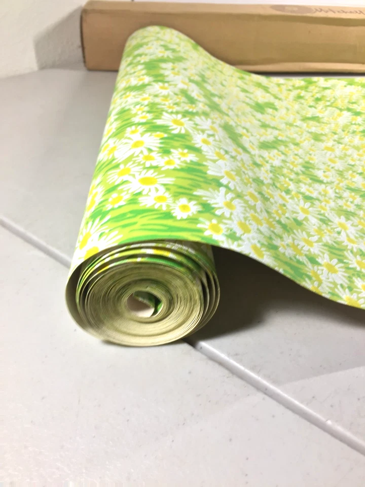 Papel tapiz vintage MCM 1960 rollo flor amarillo verde blanco margarita 15 pies + Foto 4 de 4